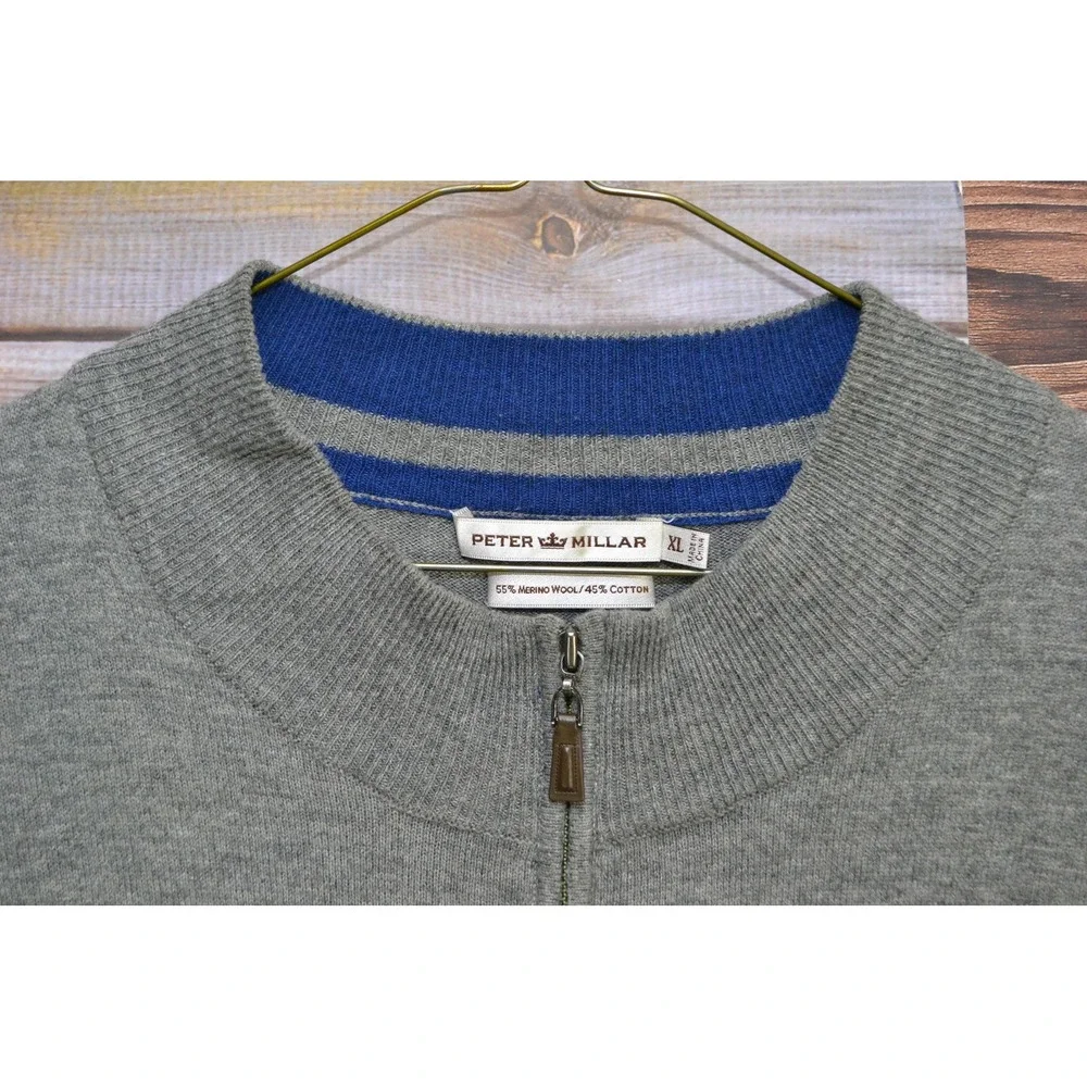 Peter Millar Sweater Mens XL Gray 1/4 Zip Mock Neck Merino Wool Pullover‎